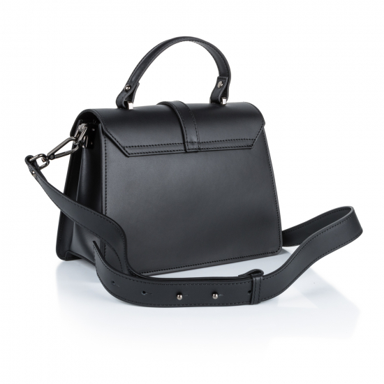 Шкіряна сумка-чемоданчик з ременем гладенька чорний