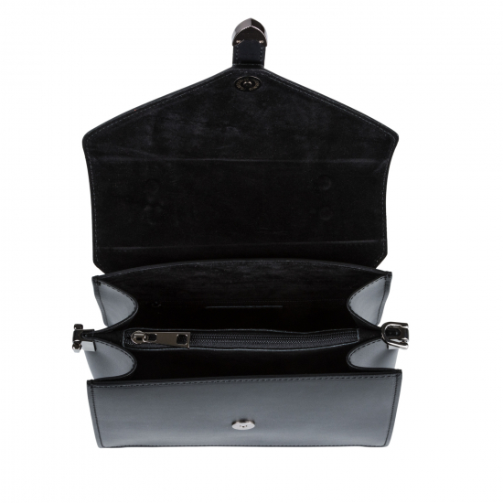 Шкіряна сумка-чемоданчик з ременем гладенька чорний