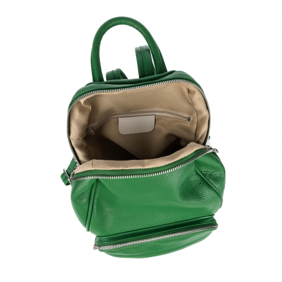Рюкзак з округлою кишенею шкіряний зелений