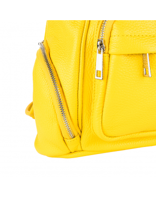 Рюкзак з округлою кишенею шкіряний жовтий
