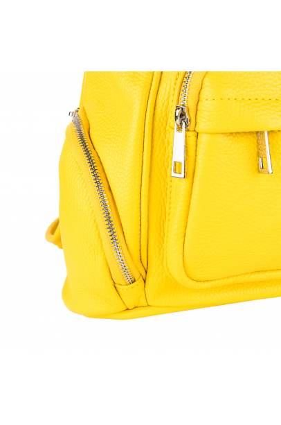 Рюкзак з округлою кишенею шкіряний жовтий